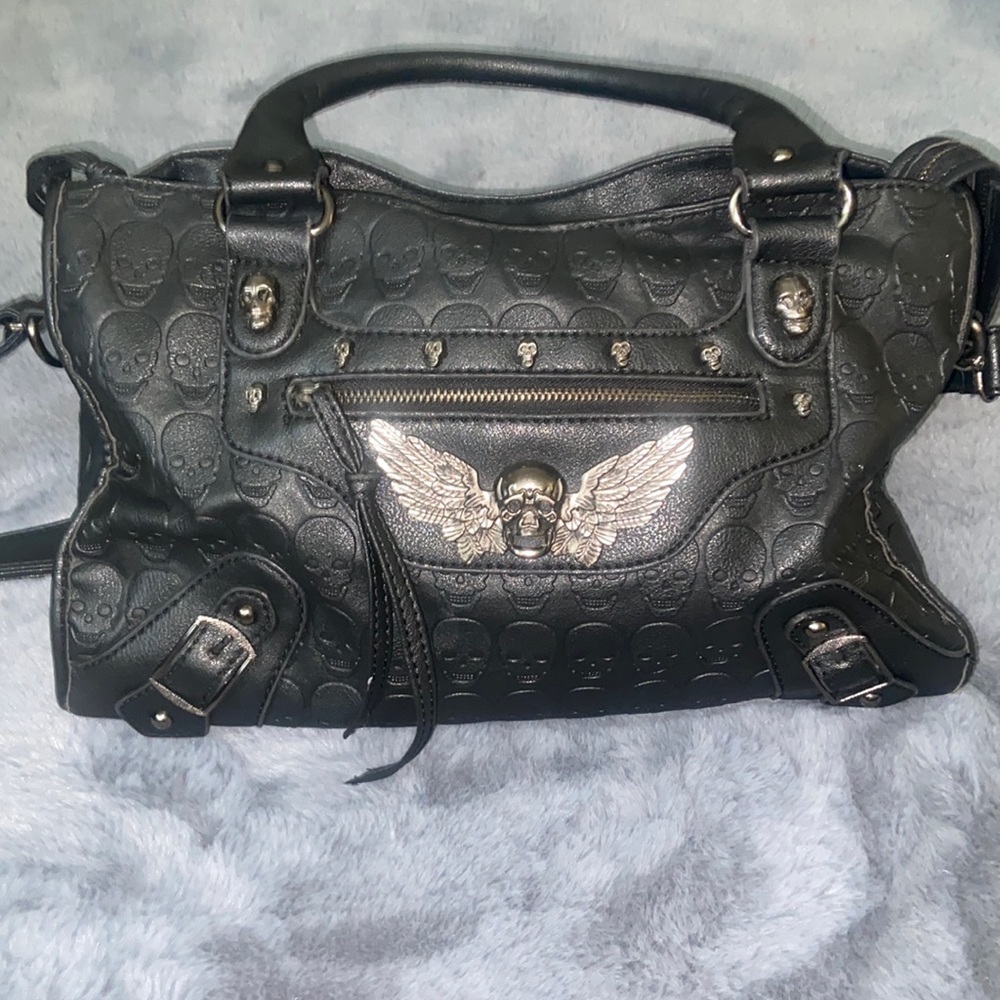Skull Crossbody Bag Hardware Blk Rockabilly